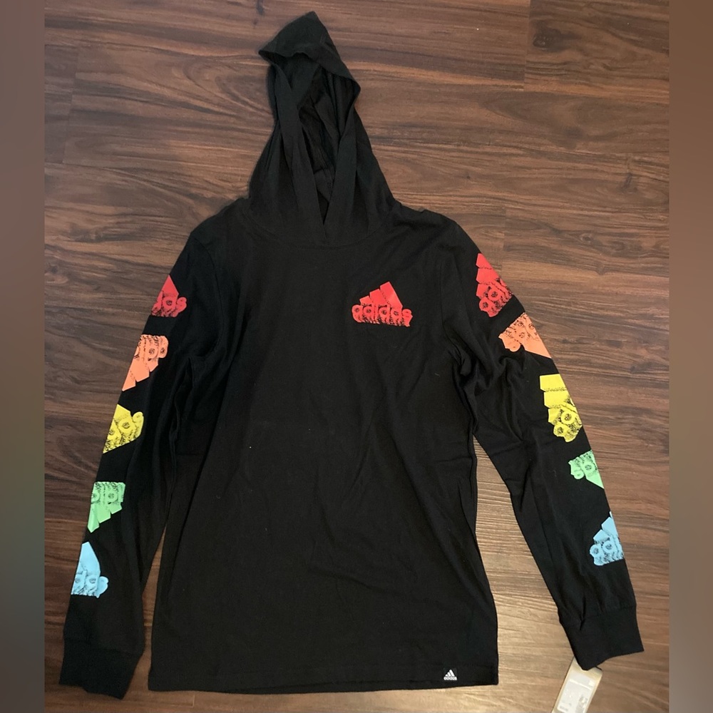 Addidas Long Sleeve 100% Cotton Tee Shirt Hoodie, size 14-16